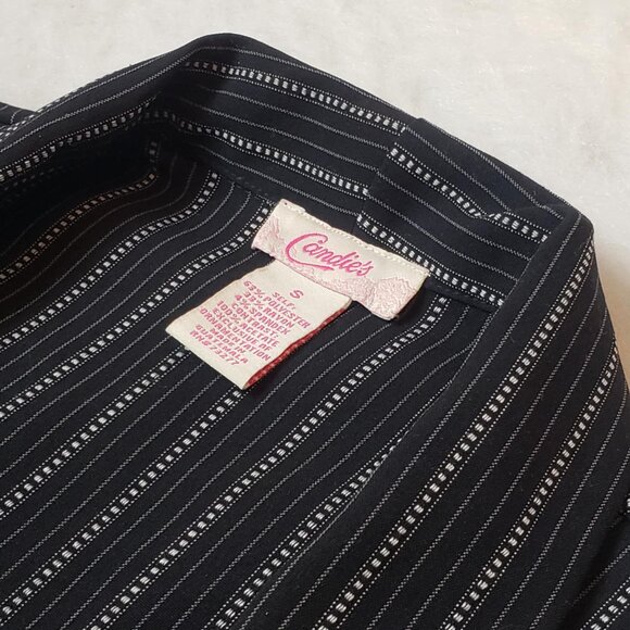 * CANDIE'S * Juniors Small Black & White Striped Button-Up Vest - Picture 6 of 13